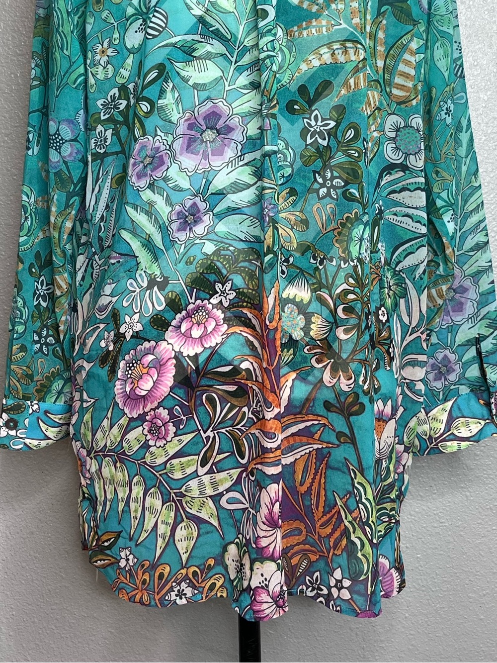Soft Surroundings Luau Garden Floral Sheer Pintuck Button Front Blouse Sz L - Picture 6 of 14
